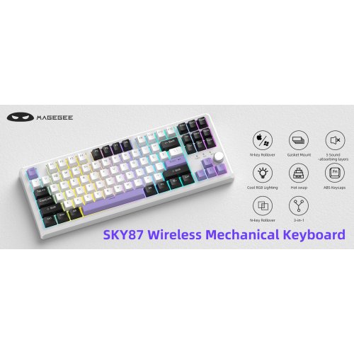 Клавиатура MageGee SKY 87 RGB Ivory White Switch Wireless (6971969728486) Ice Purple купить в Украине: Киев, Днепр, Харьков, Одесса  | Низкая цена, отзывы, характеристики от TELEMART фото