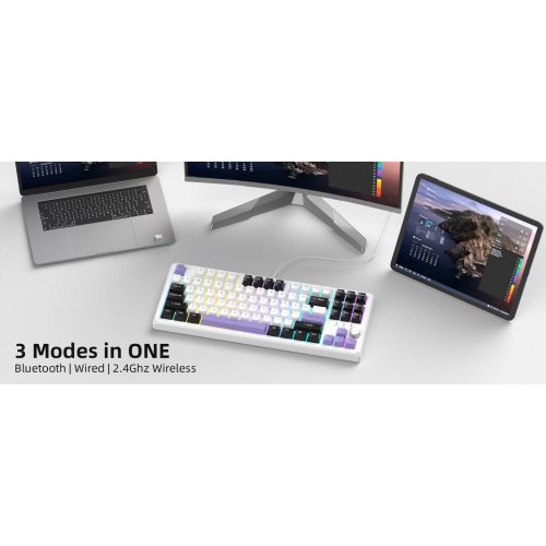 Клавиатура MageGee SKY 87 RGB Ivory White Switch Wireless (6971969728486) Ice Purple купить в Украине: Киев, Днепр, Харьков, Одесса  | Низкая цена, отзывы, характеристики от TELEMART фото
