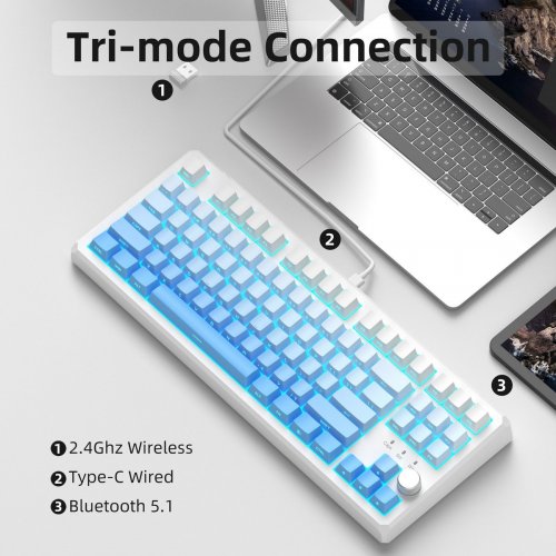 Клавиатура MageGee SKY 87 RGB Blue Whale Switch Wireless (6971969728509) White/Blue Gradient купить в Украине: Киев, Днепр, Харьков, Одесса  | Низкая цена, отзывы, характеристики от TELEMART фото