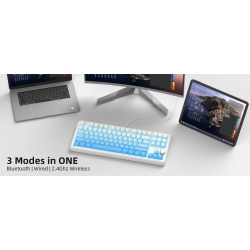 Клавиатура MageGee SKY 87 RGB Blue Whale Switch Wireless (6971969728509) White/Blue Gradient купить в Украине: Киев, Днепр, Харьков, Одесса  | Низкая цена, отзывы, характеристики от TELEMART фото