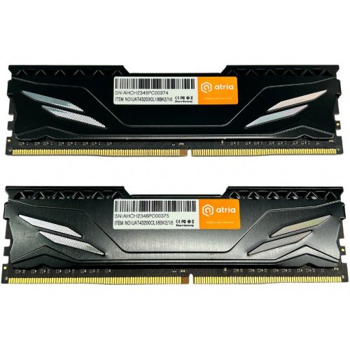 Уценка озу ATRIA DDR4 16GB (2x8GB) 3200Mhz Fly Black (UAT43200CL18BK2/16) (Вскрытая упаковка, 848476) купить в Украине: Киев, Днепр, Харьков, Одесса  | Проверка совместимости, низкая цена, отзывы, характеристики от TELEMART фото