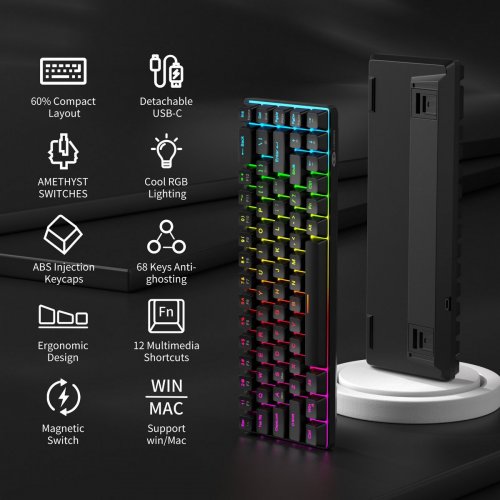Клавиатура MageGee MK-BOX RGB Magnetic Amethyst Switch (6971969728646) Black купить в Украине: Киев, Днепр, Харьков, Одесса  | Низкая цена, отзывы, характеристики от TELEMART фото