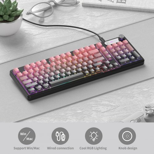 Клавиатура MageGee GK960 RGB Wireless (6971969728929) Pink/Black купить в Украине: Киев, Днепр, Харьков, Одесса  | Низкая цена, отзывы, характеристики от TELEMART фото