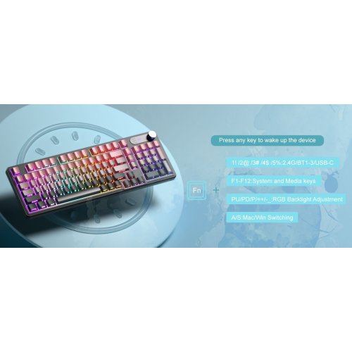 Клавиатура MageGee GK960 RGB Wireless (6971969728929) Pink/Black купить в Украине: Киев, Днепр, Харьков, Одесса  | Низкая цена, отзывы, характеристики от TELEMART фото