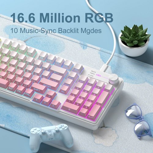 Клавиатура MageGee GK960 RGB (6971969729049) White/Pink купить в Украине: Киев, Днепр, Харьков, Одесса  | Низкая цена, отзывы, характеристики от TELEMART фото