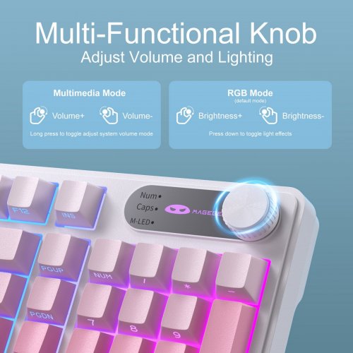 Клавиатура MageGee GK960 RGB (6971969729049) White/Pink купить в Украине: Киев, Днепр, Харьков, Одесса  | Низкая цена, отзывы, характеристики от TELEMART фото