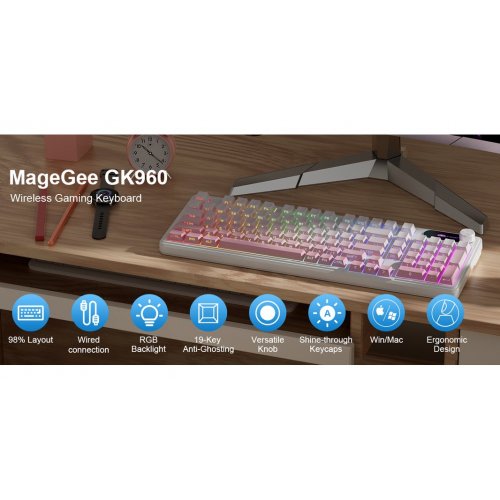 Клавиатура MageGee GK960 RGB (6971969729049) White/Pink купить в Украине: Киев, Днепр, Харьков, Одесса  | Низкая цена, отзывы, характеристики от TELEMART фото