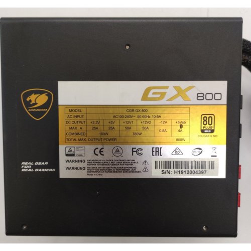 Блок питания Cougar GX 800 800W (GX800) (Восстановлено продавцом, 848614) купить в Украине: Киев, Днепр, Харьков, Одесса  | Проверка совместимости, низкая цена, отзывы, характеристики от TELEMART фото