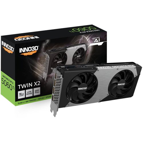 Уценка видеокарта Inno3D GeForce RTX 5060 Ti TWIN X2 16384MB (N506T2-16D7-191073N) (Вскрытая упаковка, 848663) купить в Украине: Киев, Днепр, Харьков, Одесса  | Проверка совместимости, низкая цена, отзывы, характеристики от TELEMART фото