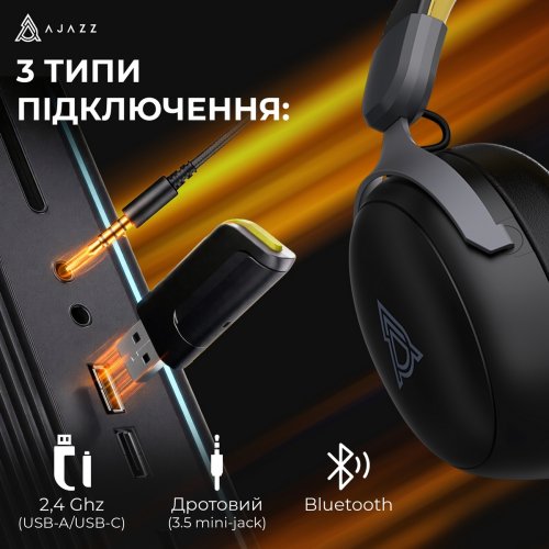 Наушники Ajazz AHM08 MAX (AHM08-MAX-BGY) Black/Yellow купить в Украине: Киев, Днепр, Харьков, Одесса  | Низкая цена, отзывы, характеристики от TELEMART фото