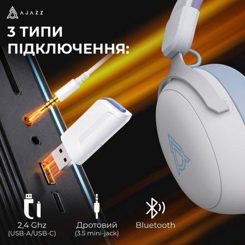 Наушники Ajazz AHM08 MAX (AHM08-MAX-PWB) White/Blue купить в Украине: Киев, Днепр, Харьков, Одесса  | Низкая цена, отзывы, характеристики от TELEMART фото