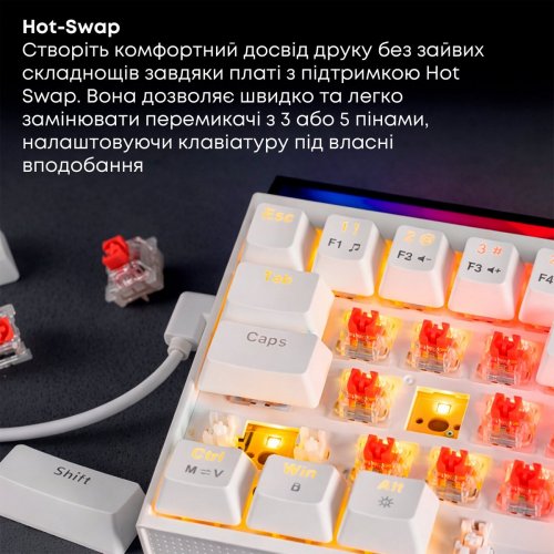 Клавіатура Ajazz NK68 Red Switch (NK68-R-W) White купити в Україні: Київ, Львів, Хмельницький, Тернопіль, Івано-Франківськ | Низька ціна, відгуки, характеристики від TELEMART фото