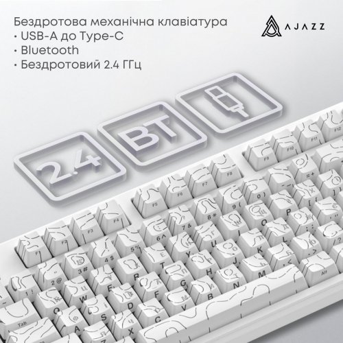 Клавіатура Ajazz AK870 V2 RGB Maillard Switch Wireless (AK870-V2-S-W) White купити в Україні: Київ, Львів, Хмельницький, Тернопіль, Івано-Франківськ | Низька ціна, відгуки, характеристики від TELEMART фото