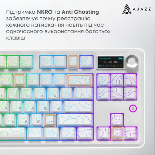 Клавіатура Ajazz AK870 V2 RGB Maillard Switch Wireless (AK870-V2-S-W) White купити в Україні: Київ, Львів, Хмельницький, Тернопіль, Івано-Франківськ | Низька ціна, відгуки, характеристики від TELEMART фото