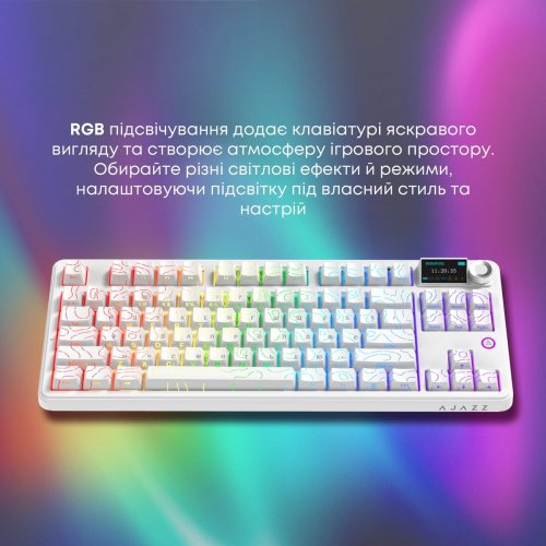 Клавіатура Ajazz AK870 V2 RGB Maillard Switch Wireless (AK870-V2-S-W) White купити в Україні: Київ, Львів, Хмельницький, Тернопіль, Івано-Франківськ | Низька ціна, відгуки, характеристики від TELEMART фото