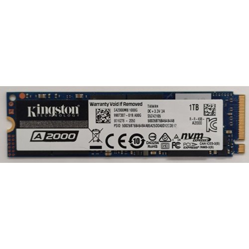 Ssd-диск Kingston A2000 3D NAND 1TB M.2 (2280 PCI-E) NVMe x4 (SA2000M8/1000G) (Відновлено продавцем, 849271) купити в Україні: Київ, Львів, Хмельницький, Тернопіль, Івано-Франківськ | Перевірка сумісності, низька ціна, відгуки, характеристики від TELEMART фото