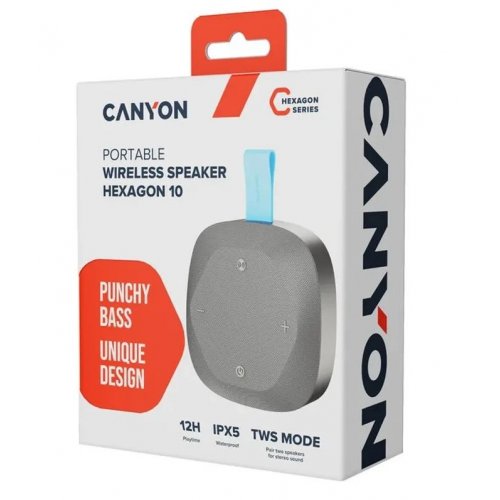 Портативна акустика Canyon Hexagon 10 (CNE-CBTSP10GB) Grey/Blue купити в Україні: Київ, Львів, Хмельницький, Тернопіль, Івано-Франківськ | Низька ціна, відгуки, характеристики від TELEMART фото