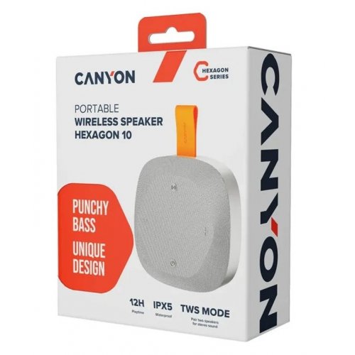 Портативна акустика Canyon Hexagon 10 (CNE-CBTSP10GO) Grey/Orange купити в Україні: Київ, Львів, Хмельницький, Тернопіль, Івано-Франківськ | Низька ціна, відгуки, характеристики від TELEMART фото