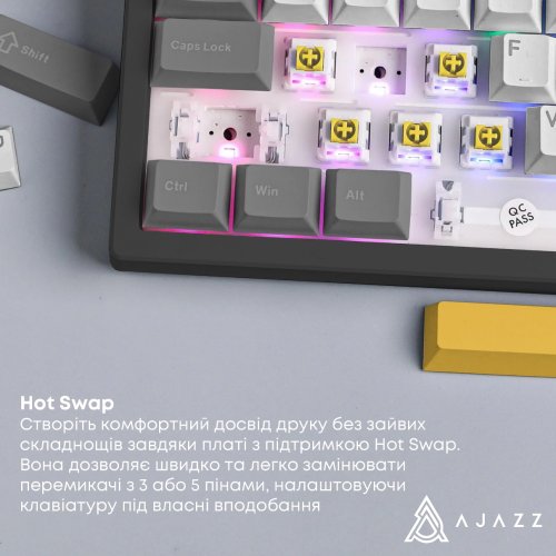 Клавіатура Ajazz AK650 RGB Moon Yellow Switch (AK650-MY-GWY) Black/Gray/Yellow купити в Україні: Київ, Львів, Хмельницький, Тернопіль, Івано-Франківськ | Низька ціна, відгуки, характеристики від TELEMART фото