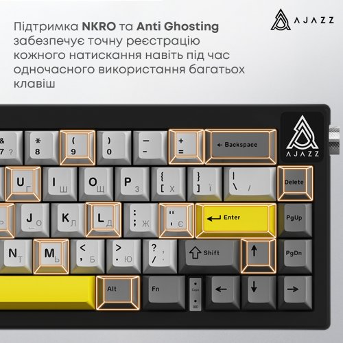 Клавіатура Ajazz AK650 RGB Moon Yellow Switch (AK650-MY-GWY) Black/Gray/Yellow купити в Україні: Київ, Львів, Хмельницький, Тернопіль, Івано-Франківськ | Низька ціна, відгуки, характеристики від TELEMART фото