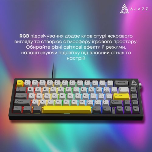 Клавіатура Ajazz AK650 RGB Moon Yellow Switch (AK650-MY-GWY) Black/Gray/Yellow купити в Україні: Київ, Львів, Хмельницький, Тернопіль, Івано-Франківськ | Низька ціна, відгуки, характеристики від TELEMART фото