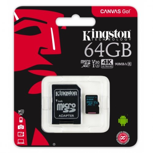 Купити Карта пам'яті Kingston microSDXC 64GB Class 10 UHS-I (с адаптером) (SDCG2/64GB) - ціна в Києві, Львові, Вінниці, Хмельницькому, Франківську, Україні | інтернет-магазин TELEMART.UA фото