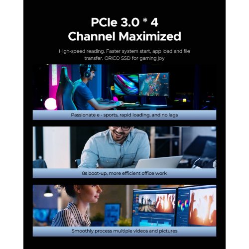 SSD-диск ORICO e3500 3D NAND QLC 256GB M.2 (2280 PCI-E) NVMe x4 (ORICO-e3500-256GB-BL-BP) купити в Україні: Київ, Львів, Хмельницький, Тернопіль, Івано-Франківськ | Перевірка сумісності, низька ціна, відгуки, характеристики від TELEMART фото