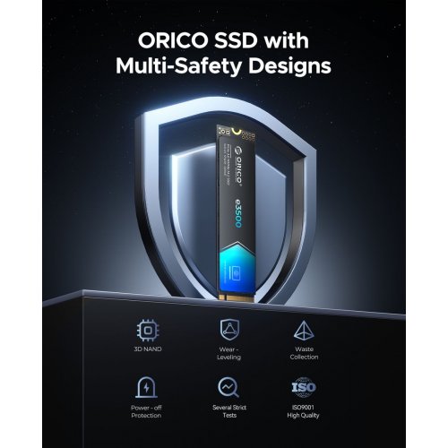 SSD-диск ORICO e3500 3D NAND QLC 512GB M.2 (2280 PCI-E) NVMe x4 (ORICO-e3500-512GB-BL-BP) купити в Україні: Київ, Львів, Хмельницький, Тернопіль, Івано-Франківськ | Перевірка сумісності, низька ціна, відгуки, характеристики від TELEMART фото