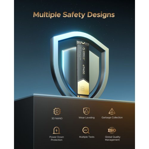 SSD-диск ORICO e7400 3D NAND QLC 1TB M.2 (2280 PCI-E) NVMe x4 (ORICO-e7400-1TB-GD-BP) купити в Україні: Київ, Львів, Хмельницький, Тернопіль, Івано-Франківськ | Перевірка сумісності, низька ціна, відгуки, характеристики від TELEMART фото