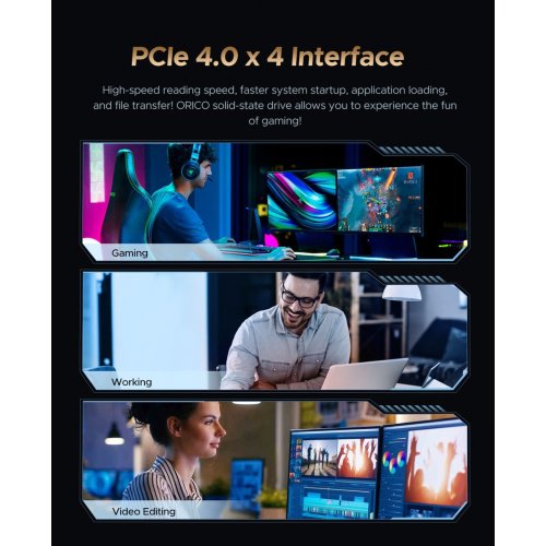 SSD-диск ORICO e7400 3D NAND QLC 2TB M.2 (2280 PCI-E) NVMe x4 (ORICO-e7400-2TB-GD-BP) купити в Україні: Київ, Львів, Хмельницький, Тернопіль, Івано-Франківськ | Перевірка сумісності, низька ціна, відгуки, характеристики від TELEMART фото