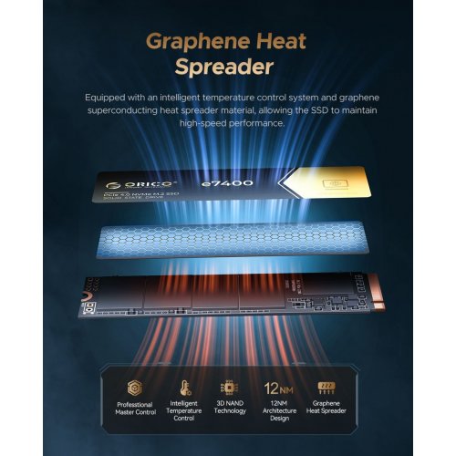 SSD-диск ORICO e7400 3D NAND QLC 2TB M.2 (2280 PCI-E) NVMe x4 (ORICO-e7400-2TB-GD-BP) купити в Україні: Київ, Львів, Хмельницький, Тернопіль, Івано-Франківськ | Перевірка сумісності, низька ціна, відгуки, характеристики від TELEMART фото