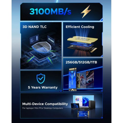 SSD-диск ORICO J10 3D NAND 512GB M.2 (2242 PCI-E) NVMe x4 (ORICO-J10-2242-512GB-BL-BP) купить в Украине: Киев, Днепр, Харьков, Одесса  | Проверка совместимости, низкая цена, отзывы, характеристики от TELEMART фото