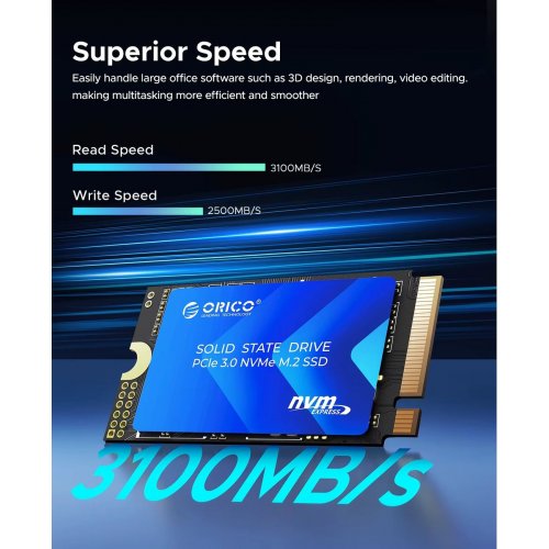 SSD-диск ORICO J10 3D NAND 1TB M.2 (2242 PCI-E) NVMe x4 (ORICO-J10-2242-1TB-BL-BP) купить в Украине: Киев, Днепр, Харьков, Одесса  | Проверка совместимости, низкая цена, отзывы, характеристики от TELEMART фото