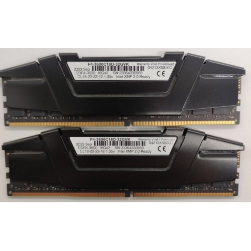 Озу G.Skill DDR4 32GB (2x16GB) 3600Mhz Ripjaws V Black (F4-3600C18D-32GVK) (Восстановлено продавцом, 849563) купить в Украине: Киев, Днепр, Харьков, Одесса  | Проверка совместимости, низкая цена, отзывы, характеристики от TELEMART фото