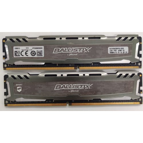 Озу Crucial DDR4 32GB (2x16GB) 2666Mhz Ballistix Sport LT Gray (BLS2K16G4D26BFSB) (Восстановлено продавцом, 849566) купить в Украине: Киев, Днепр, Харьков, Одесса  | Проверка совместимости, низкая цена, отзывы, характеристики от TELEMART фото