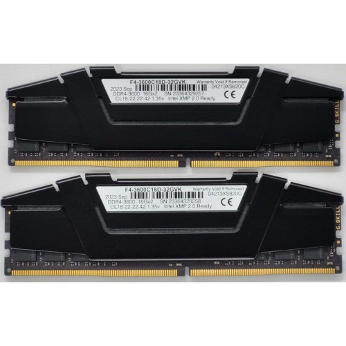 Озу G.Skill DDR4 32GB (2x16GB) 3600Mhz Ripjaws V Black (F4-3600C18D-32GVK) (Восстановлено продавцом, 849585) купить в Украине: Киев, Днепр, Харьков, Одесса  | Проверка совместимости, низкая цена, отзывы, характеристики от TELEMART фото