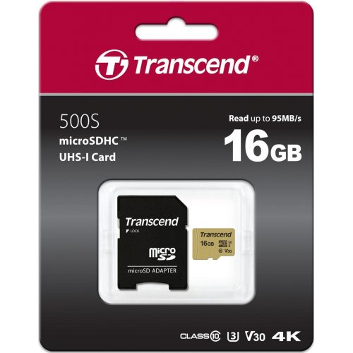 Купить Карта памяти Transcend microSDHC 16GB Class 10 UHS-I (с адаптером) (TS16GUSD500S) - цена в Харькове, Киеве, Днепре, Одессе
в интернет-магазине Telemart фото