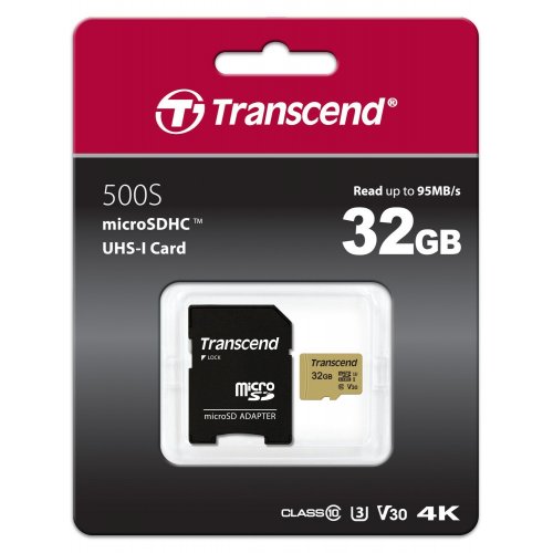 Карта пам'яті Transcend microSDHC 32GB Class 10 UHS-I (с адаптером) (TS32GUSD500S) купити в Україні | Telemart фото
