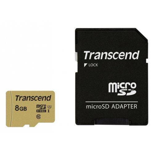 Карта пам'яті Transcend microSDHC 8GB Class 10 UHS-I (с адаптером) (TS8GUSD500S) купити в Україні | Telemart фото