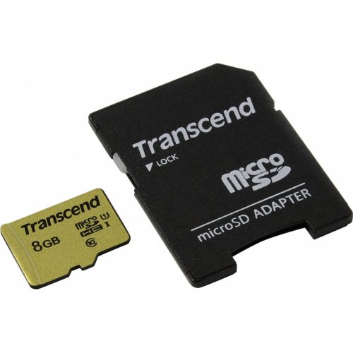 Карта пам'яті Transcend microSDHC 8GB Class 10 UHS-I (с адаптером) (TS8GUSD500S) купити в Україні | Telemart фото