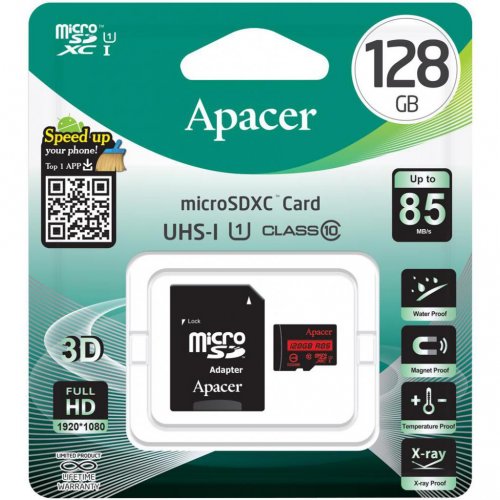 Купить Карта памяти Apacer microSDXC 128GB Class 10 UHS-I (с адаптером) (AP128GMCSX10U5-R) - цена в Харькове, Киеве, Днепре, Одессе
в интернет-магазине Telemart фото