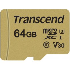 Карта пам'яті Transcend microSDXC 64GB Class 10 UHS-I (с адаптером) (TS64GUSD500S)