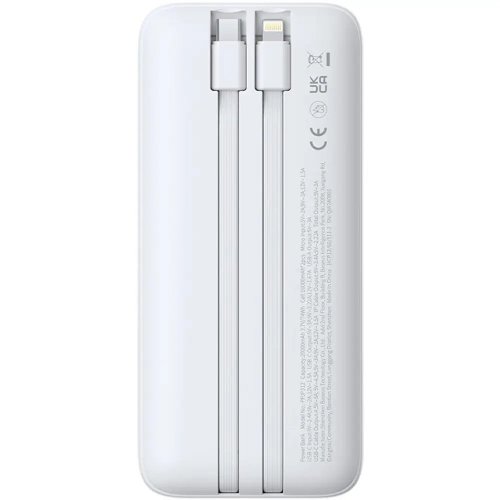 Powerbank Baseus Lipow 20000mAh 22.5W with Built-In USB Type-C/Lightning Cable (P10079102213-00) White купити в Україні: Київ, Львів, Хмельницький, Тернопіль, Івано-Франківськ | Низька ціна, відгуки, характеристики від TELEMART фото