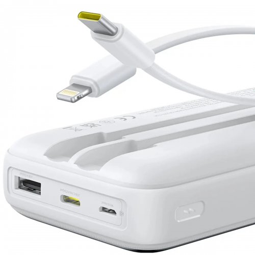 Powerbank Baseus Lipow 20000mAh 22.5W with Built-In USB Type-C/Lightning Cable (P10079102213-00) White купити в Україні: Київ, Львів, Хмельницький, Тернопіль, Івано-Франківськ | Низька ціна, відгуки, характеристики від TELEMART фото
