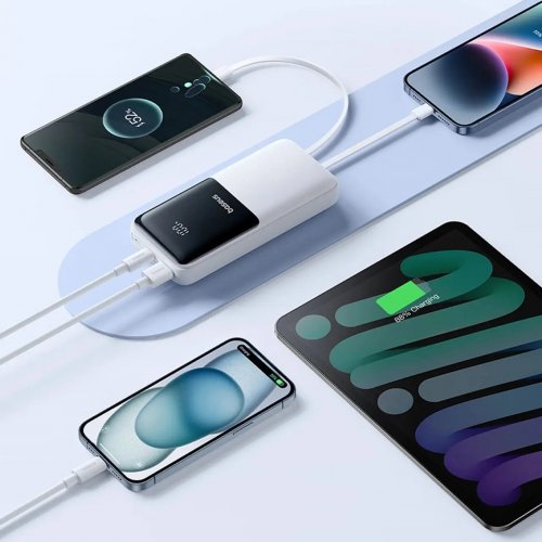 Powerbank Baseus Lipow 20000mAh 22.5W with Built-In USB Type-C/Lightning Cable (P10079102213-00) White купити в Україні: Київ, Львів, Хмельницький, Тернопіль, Івано-Франківськ | Низька ціна, відгуки, характеристики від TELEMART фото