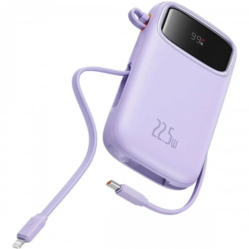 Powerbank Baseus Qpow2 20000mAh 22.5W with Built-In USB Type-C/Lightning Cable (P10055002513-00) Purple купити в Україні: Київ, Львів, Хмельницький, Тернопіль, Івано-Франківськ | Низька ціна, відгуки, характеристики від TELEMART фото