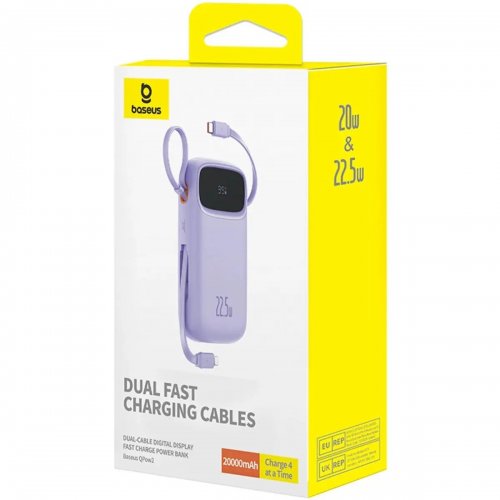 Powerbank Baseus Qpow2 20000mAh 22.5W with Built-In USB Type-C/Lightning Cable (P10055002513-00) Purple купити в Україні: Київ, Львів, Хмельницький, Тернопіль, Івано-Франківськ | Низька ціна, відгуки, характеристики від TELEMART фото