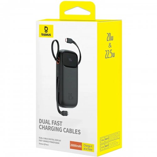 Powerbank Baseus Qpow2 20000mAh 22.5W with Built-In USB Type-C/Lightning Cable (P10055002113-00) Black купити в Україні: Київ, Львів, Хмельницький, Тернопіль, Івано-Франківськ | Низька ціна, відгуки, характеристики від TELEMART фото