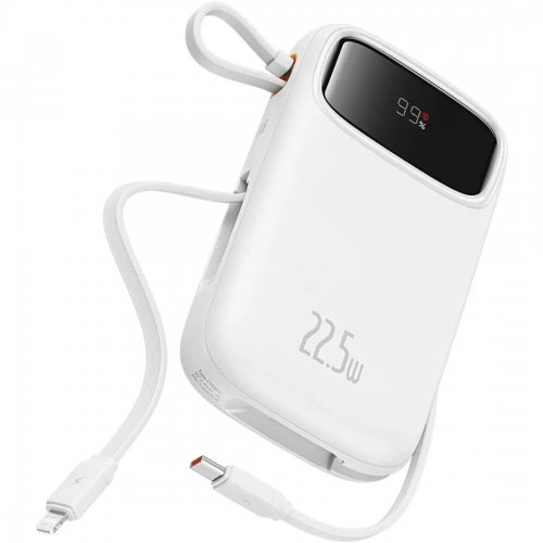 Powerbank Baseus Qpow2 20000mAh 22.5W with Built-In USB Type-C/Lightning Cable (P10055002223-00) White купити в Україні: Київ, Львів, Хмельницький, Тернопіль, Івано-Франківськ | Низька ціна, відгуки, характеристики від TELEMART фото