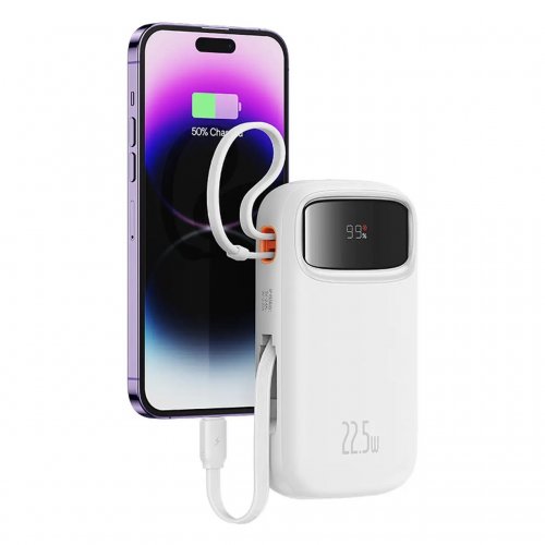 Powerbank Baseus Qpow2 20000mAh 22.5W with Built-In USB Type-C/Lightning Cable (P10055002223-00) White купити в Україні: Київ, Львів, Хмельницький, Тернопіль, Івано-Франківськ | Низька ціна, відгуки, характеристики від TELEMART фото